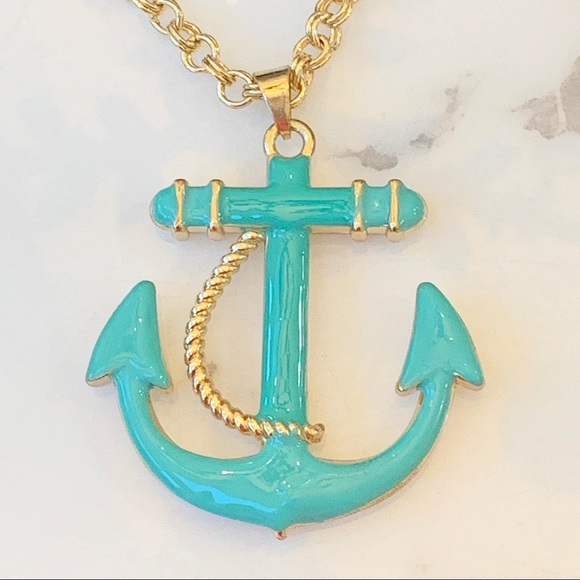 Nautical Anchor Aqua/Gold Tone Pendant Necklace - Picture 5 of 5